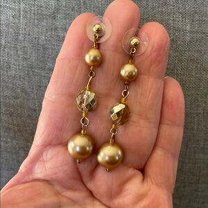 VTG Cut Crystal with Faux Champagne Pearl Drop Earrings - Women Jewelry